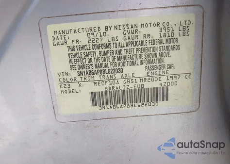 2011 Nissan Sentra 2.0Sr from USA, damaged, VIN 3N1AB6AP8BL622030